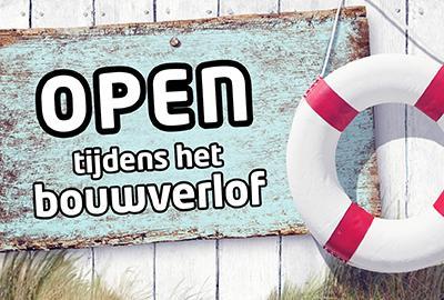 Open tijdens het bouwverlof van 12 juli tot 1 augustus 2021