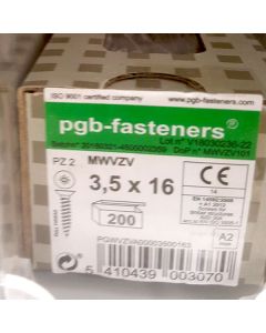 PGB Spaanderplaatschroef A2 VZK-Z 3,5x16mm (200 stuks)